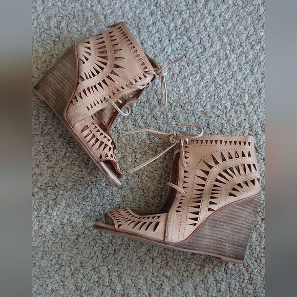 Jeffrey Campbell Rodillo Tan Leather Gladiator Wedge Heels Lace Up size 8 - Picture 6 of 13